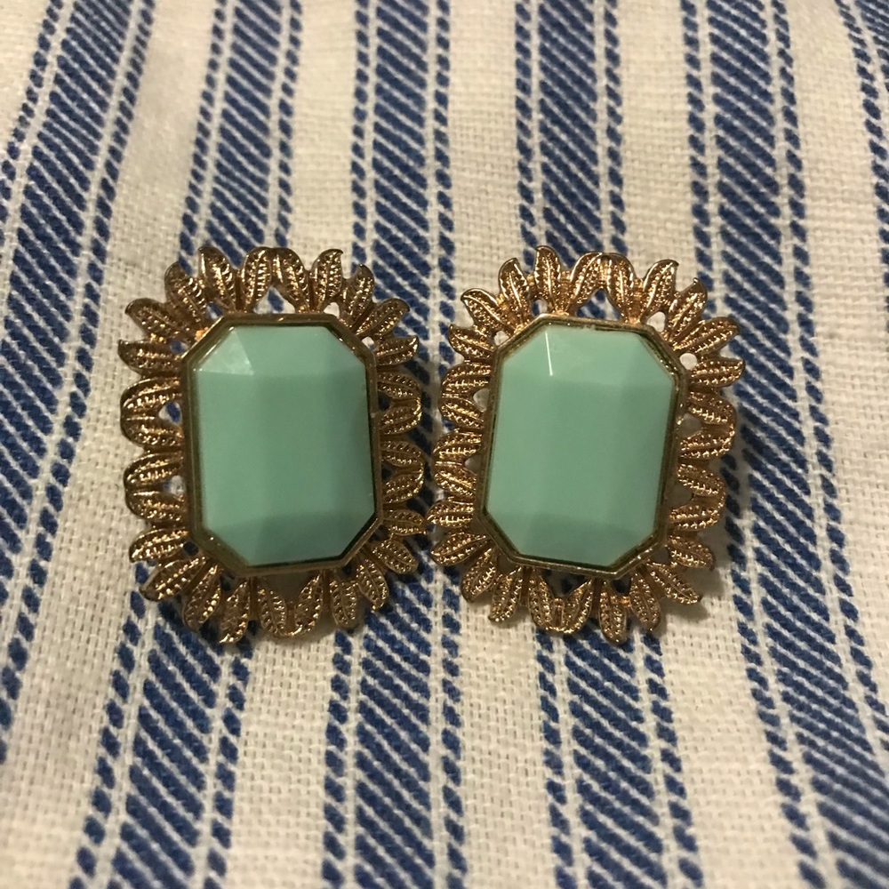 Mint green and gold earrings